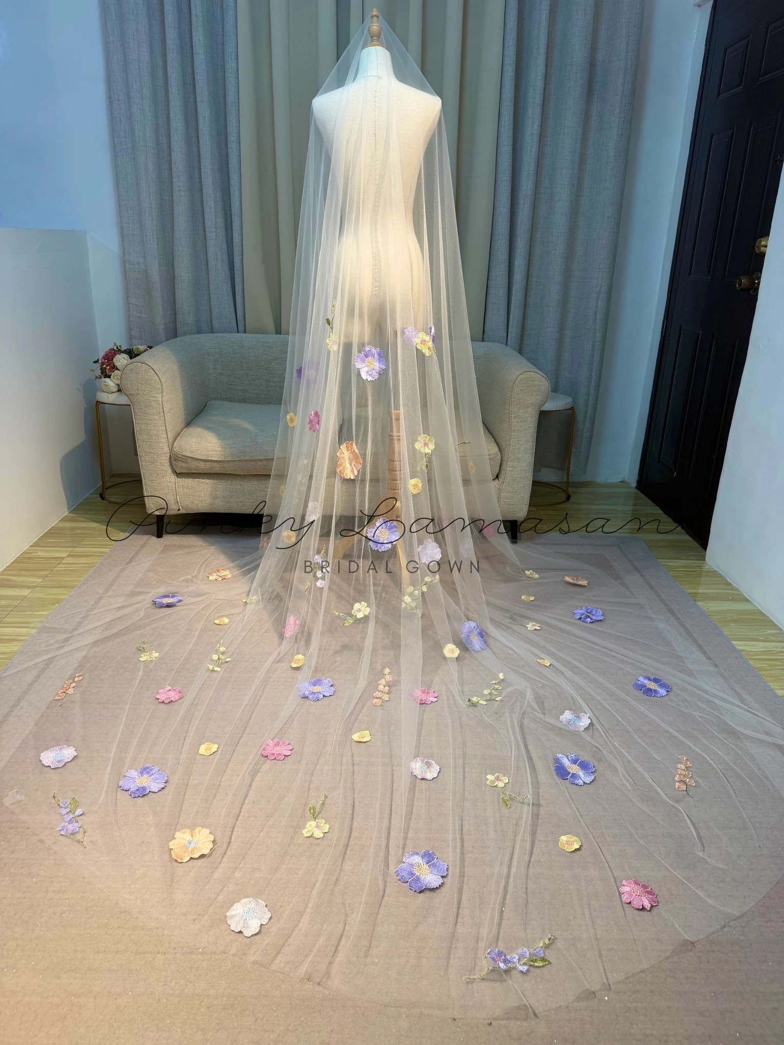 Scattered Dahlia Veil — made-to-order bridal piece by Pinky Lamasan